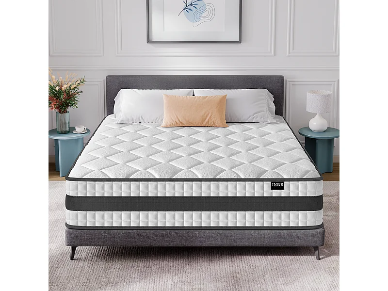 Matelas Hybride 140x200 cm INRE, Épais 25cm, Ressorts Ensachés + Mémoire de Forme, Moyenne Ferme, 7 Zones de Confort, Respirant