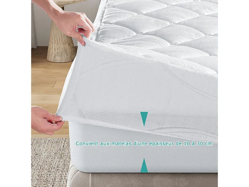 Surmatelas 180x200 cm INRE - Confort Optimal - Moelleux, Anti-acarien, Respirant - Poche Profonde - pour Matelas 2 Places - Lavable