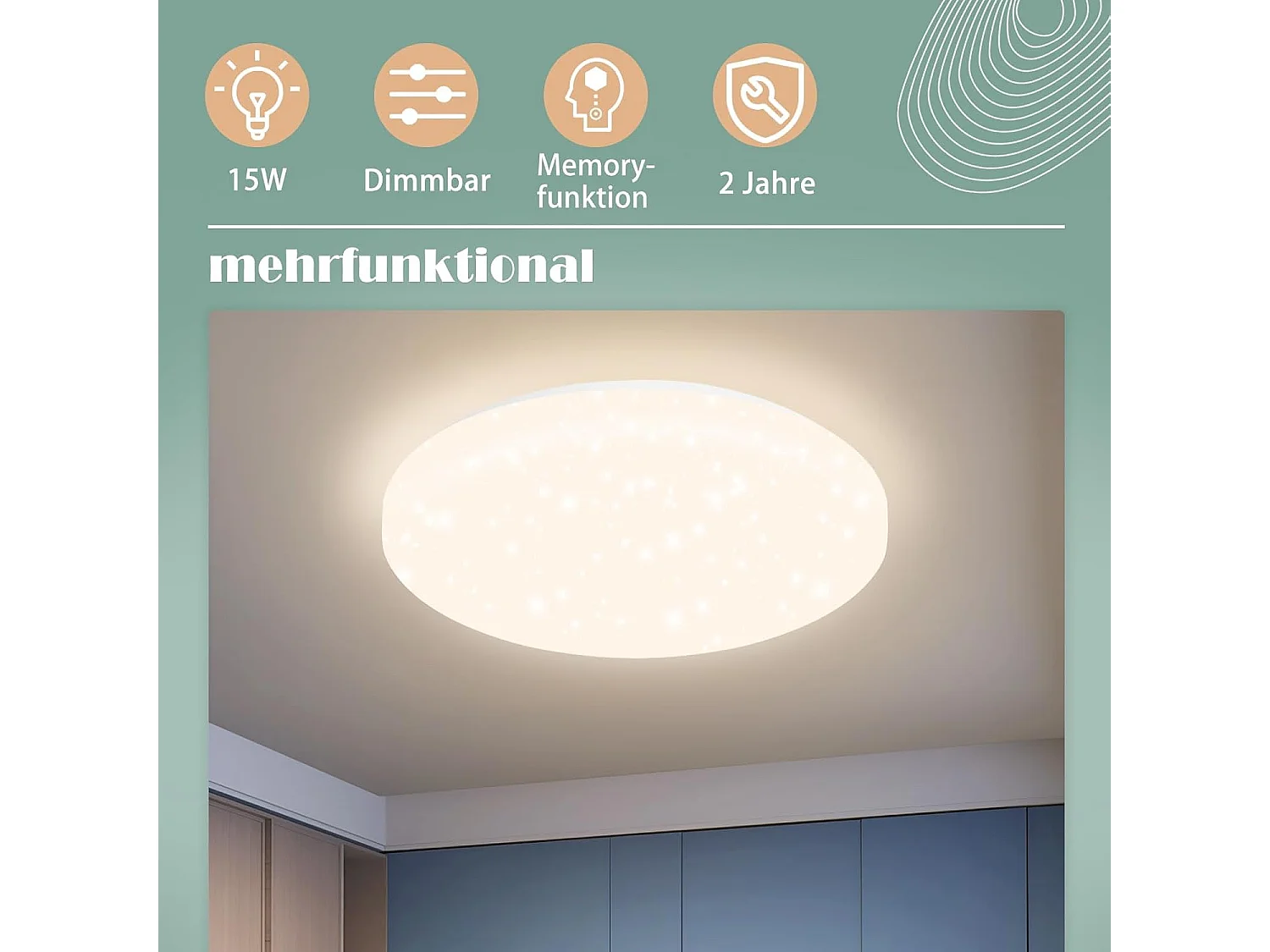 ZMH Plafonnier LED Ciel Étoilé Rond 15W Ø21cm Blanc Naturel 4000K  Pour Chambre Cuisine Bureau