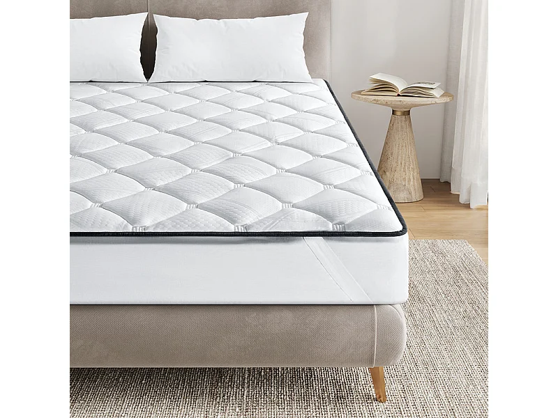 Surmatelas 180x200 cm INRE - Confort Optimal - Moelleux, Anti-acarien, Respirant - Bande élastique - pour Matelas 2 Places - Lavable