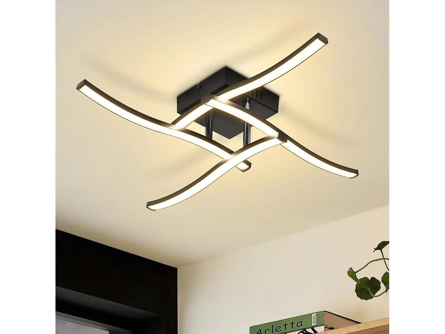 ZMH Plafonnier LED Noir 24W Design Vague 3000K Blanc Chaud Pour Salon Chambre Cuisine Bureau