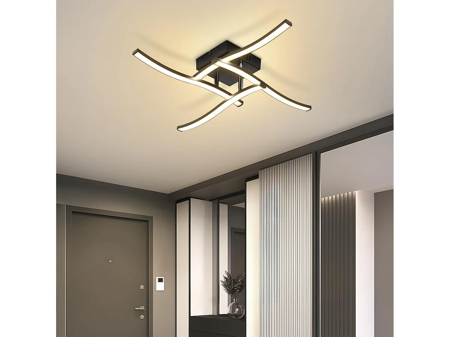 ZMH Plafonnier LED Noir 24W Design Vague 3000K Blanc Chaud Pour Salon Chambre Cuisine Bureau