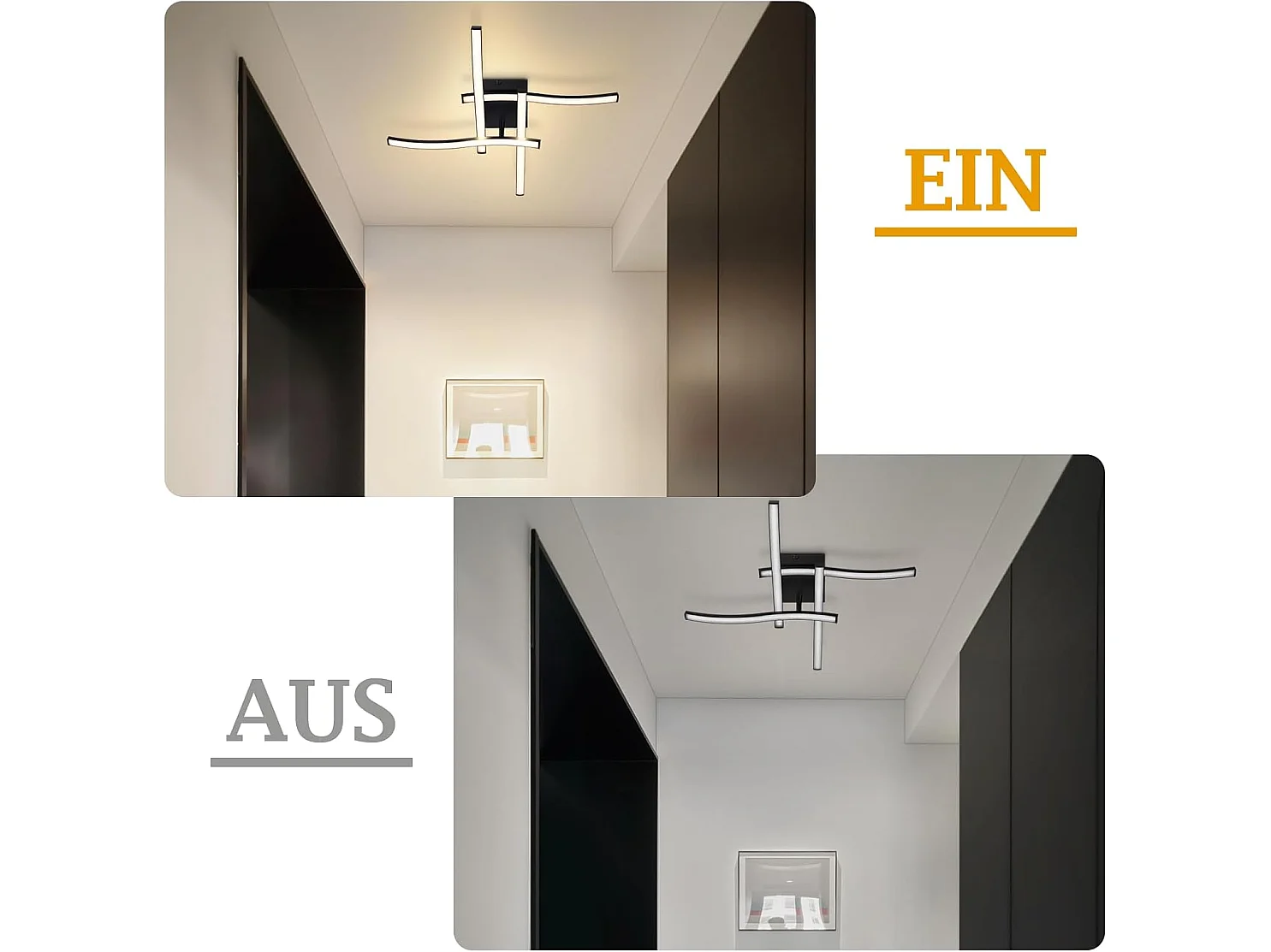 ZMH Plafonnier LED Noir 24W Design Vague 3000K Blanc Chaud Pour Salon Chambre Cuisine Bureau