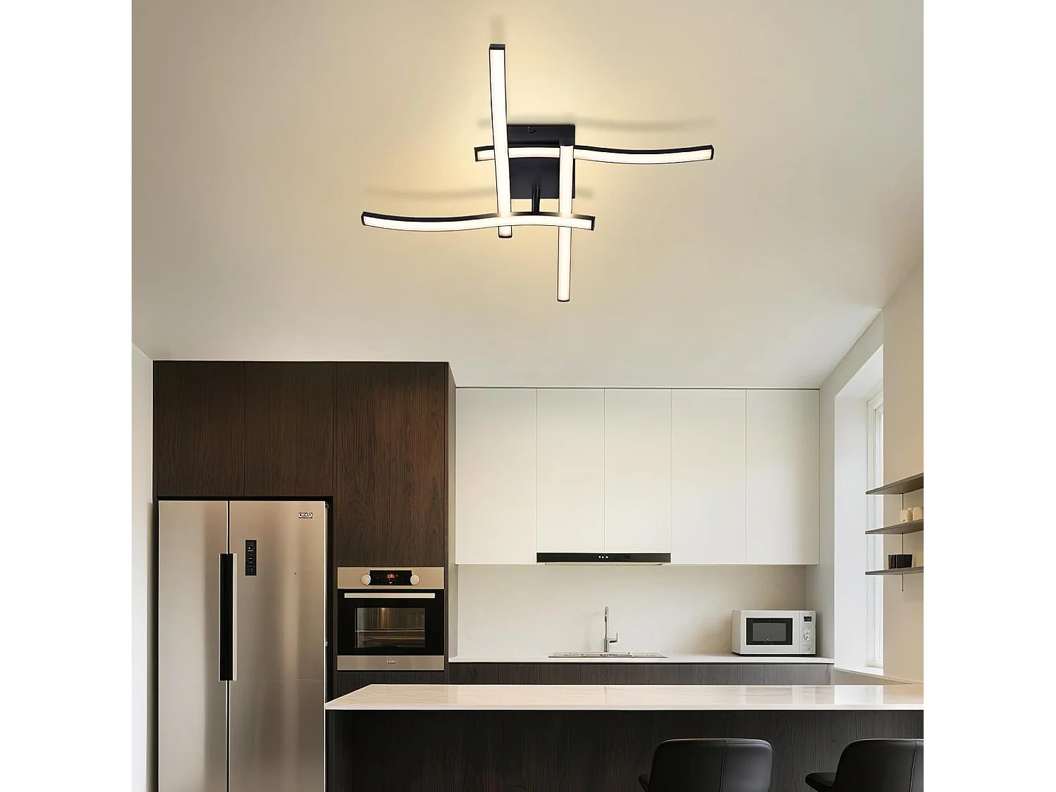 ZMH Plafonnier LED Noir 24W Design Vague 3000K Blanc Chaud Pour Salon Chambre Cuisine Bureau