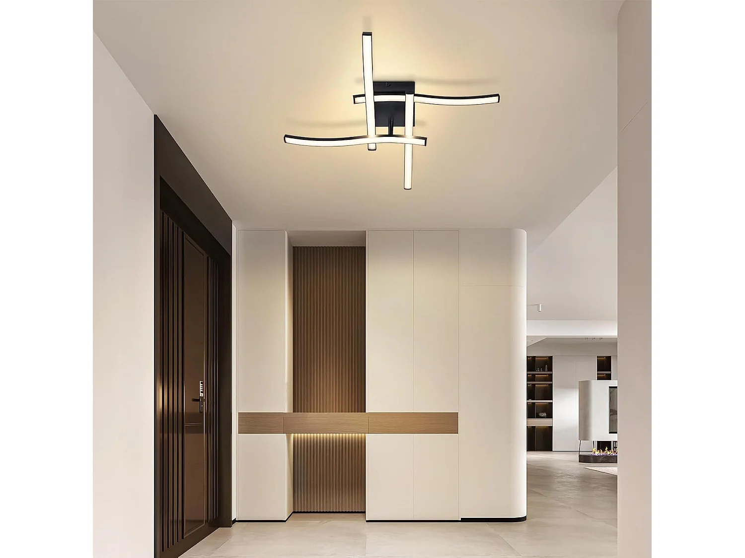 ZMH Plafonnier LED Noir 24W Design Vague 3000K Blanc Chaud Pour Salon Chambre Cuisine Bureau