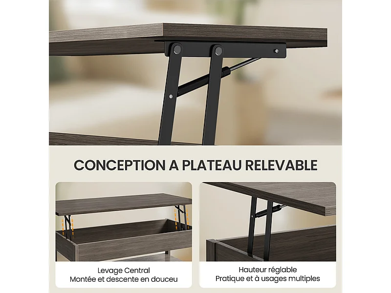 Verstelbare salontafel HAVENLYHOME - modern design, geïntegreerde opbergruimte - 49x104x46/62 cm - Grijs