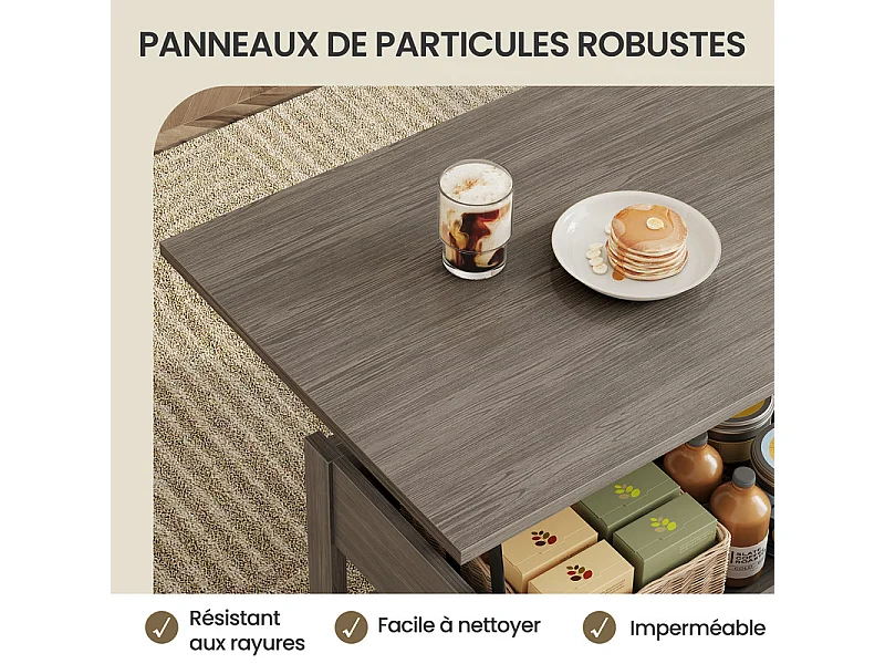 Verstelbare salontafel HAVENLYHOME - modern design, geïntegreerde opbergruimte - 49x104x46/62 cm - Grijs