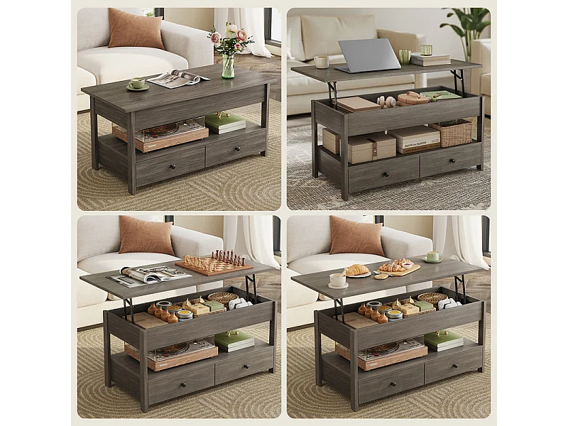 Verstelbare salontafel HAVENLYHOME - modern design, geïntegreerde opbergruimte - 49x104x46/62 cm - Grijs