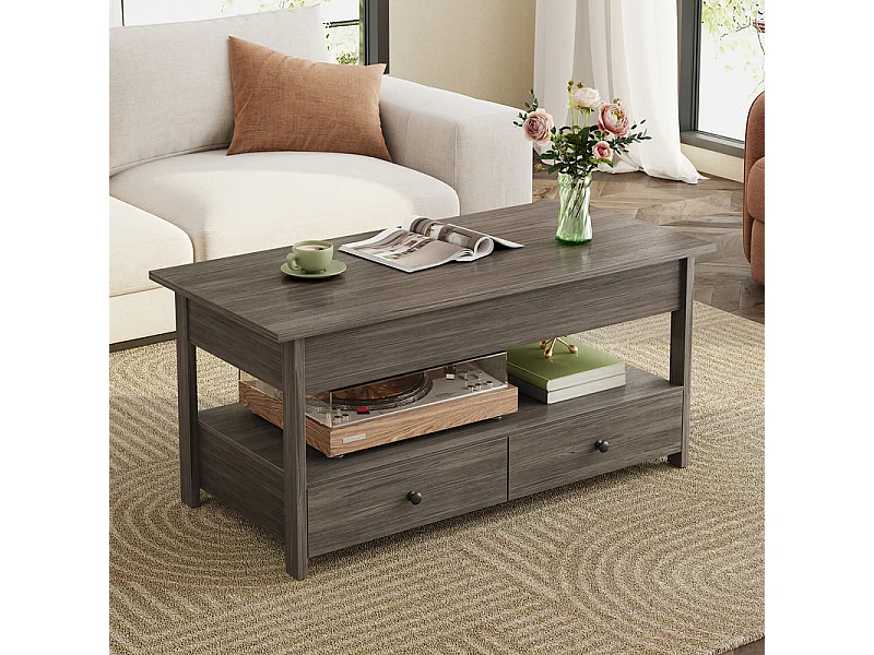 Verstelbare salontafel HAVENLYHOME - modern design, geïntegreerde opbergruimte - 49x104x46/62 cm - Grijs