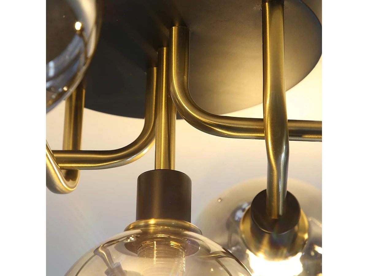 ZMH plafonnier 5 Lumières Vintage Verre Fumé Gris Métal G9 - Pour Salon Salle à Manger Cuisine (Sans Ampoules)