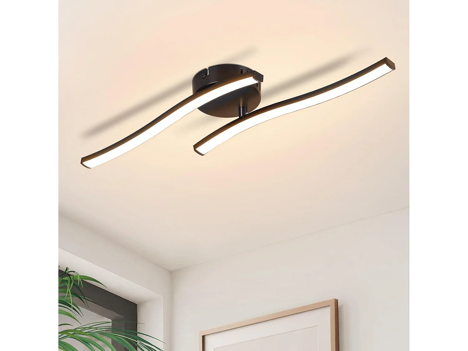 ZMH Plafonnier LED 12W Noir Design Vague 3000K Blanc Chaud Pour Salon Chambre Bureau Cuisine
