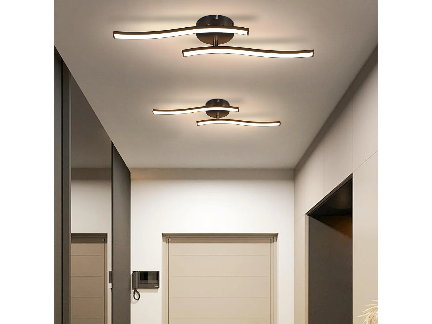 ZMH Plafonnier LED 12W Noir Design Vague 3000K Blanc Chaud Pour Salon Chambre Bureau Cuisine