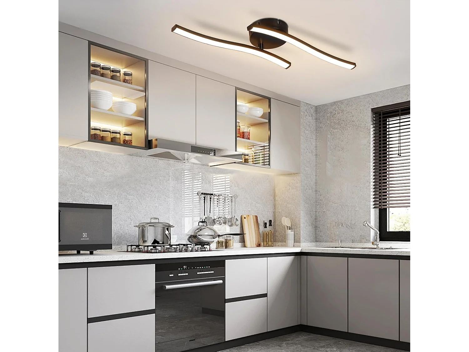 ZMH Plafonnier LED 12W Noir Design Vague 3000K Blanc Chaud Pour Salon Chambre Bureau Cuisine