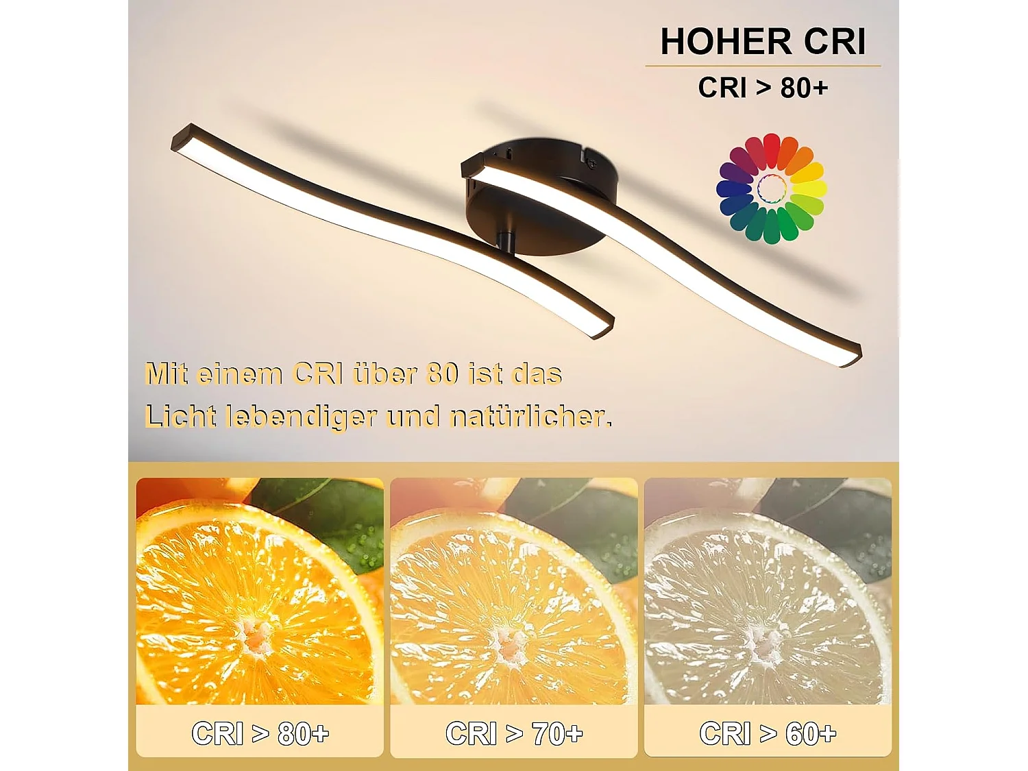 ZMH Plafonnier LED 12W Noir Design Vague 3000K Blanc Chaud Pour Salon Chambre Bureau Cuisine