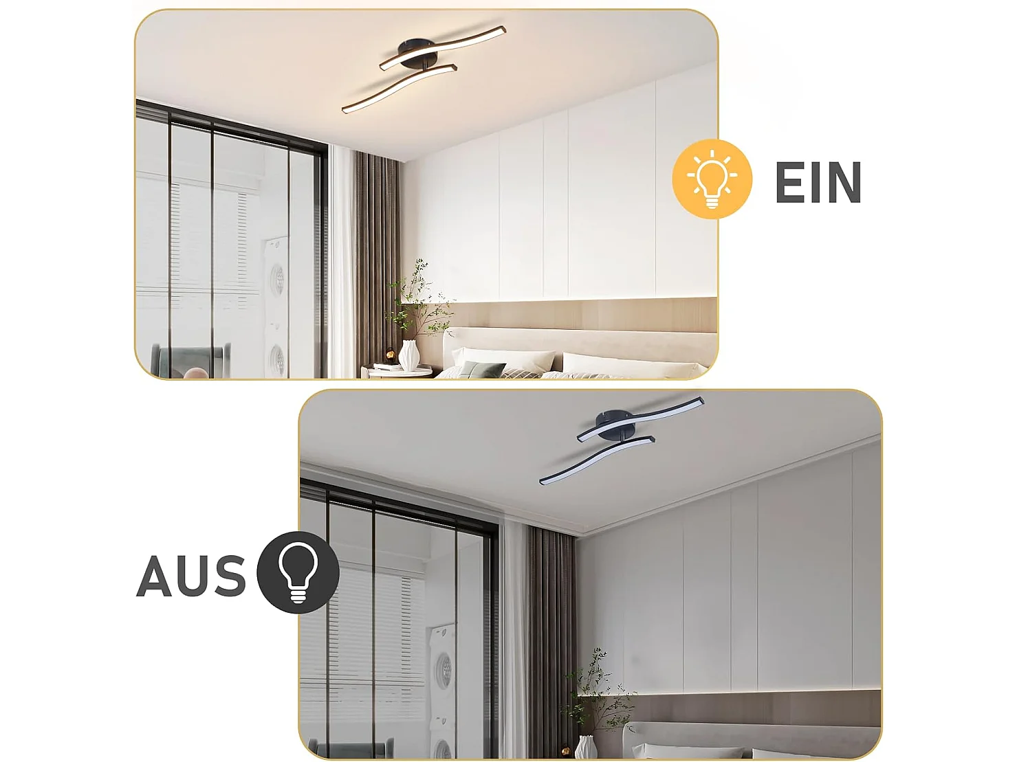 ZMH Plafonnier LED 12W Noir Design Vague 3000K Blanc Chaud Pour Salon Chambre Bureau Cuisine