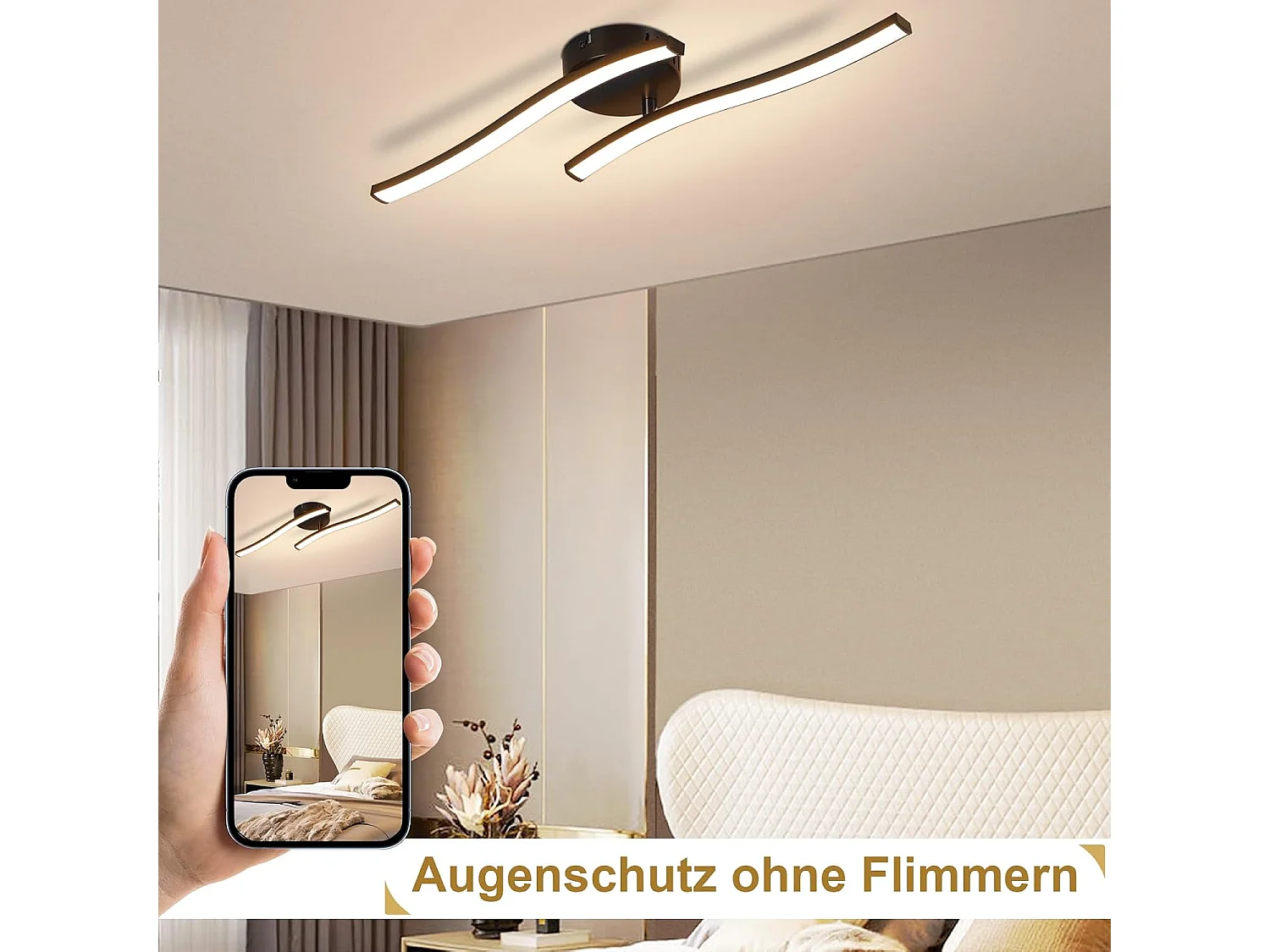 ZMH Plafonnier LED 12W Noir Design Vague 3000K Blanc Chaud Pour Salon Chambre Bureau Cuisine