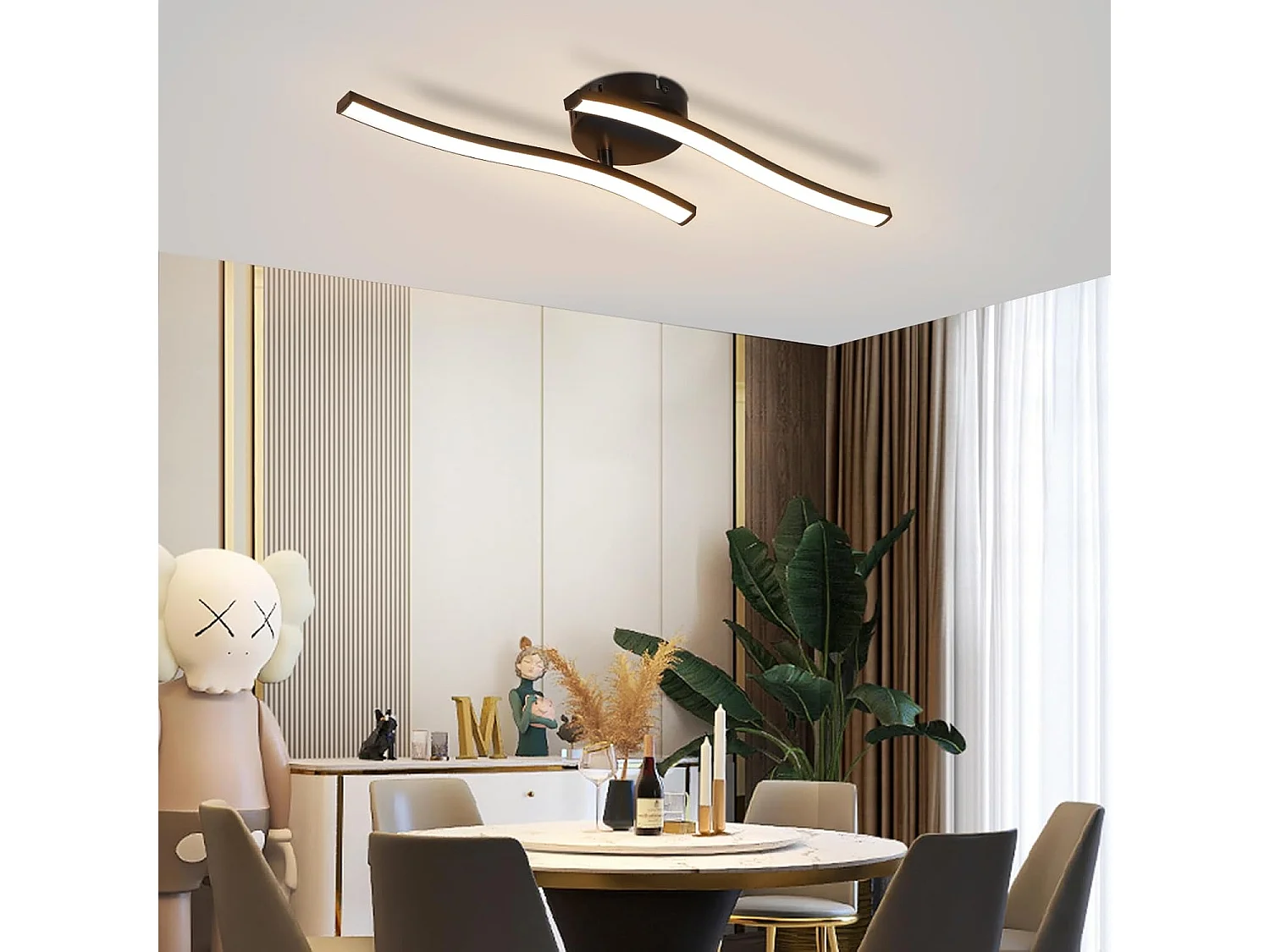 ZMH Plafonnier LED 12W Noir Design Vague 3000K Blanc Chaud Pour Salon Chambre Bureau Cuisine