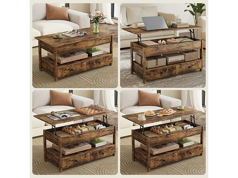 Table basse relevable HAVENLYHOME – Design moderne, rangement intégré – 49x104x46/62 cm – Marron