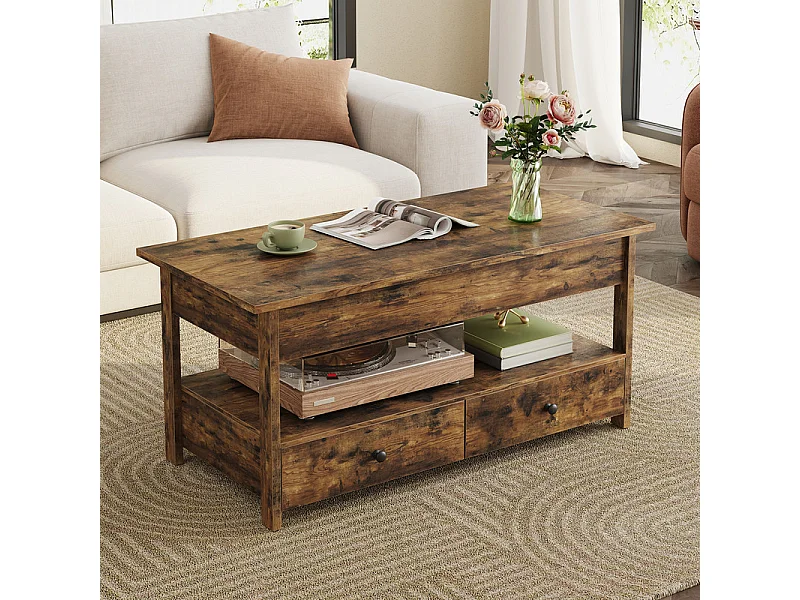Table basse relevable HAVENLYHOME – Design moderne, rangement intégré – 49x104x46/62 cm – Marron