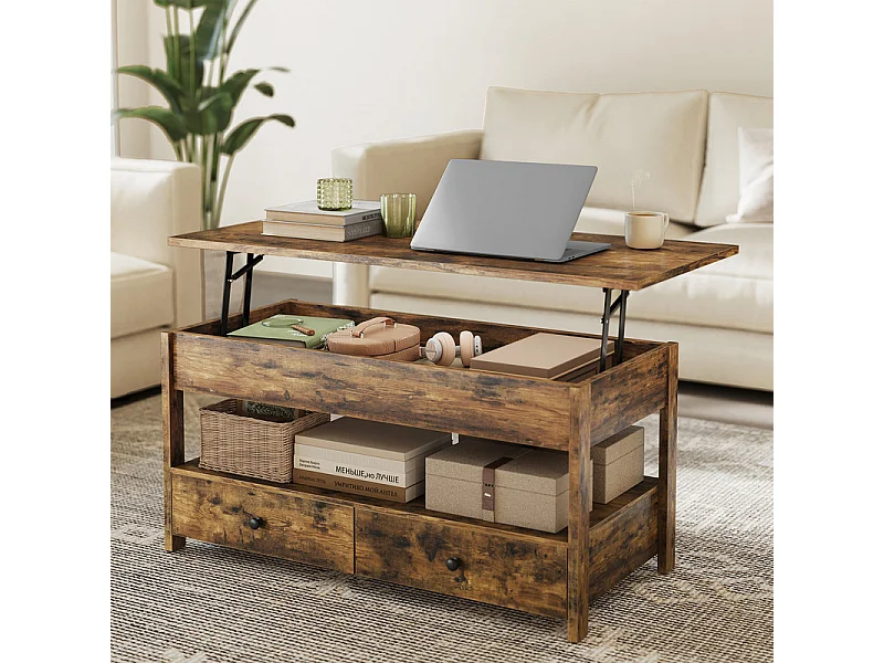 Table basse relevable HAVENLYHOME – Design moderne, rangement intégré – 49x104x46/62 cm – Marron