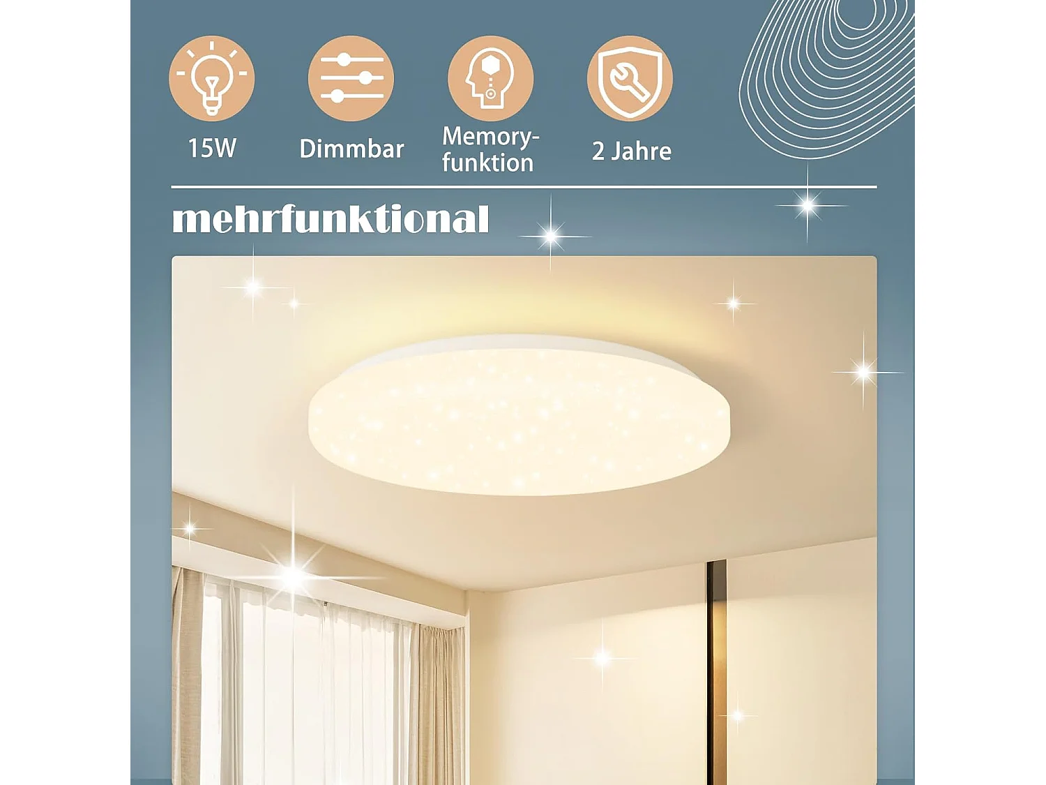 ZMH Plafonnier LED Ciel Étoilé Rond 15W Ø21cm Blanc Chaud 3000K  Pour Chambre Cuisine Couloir