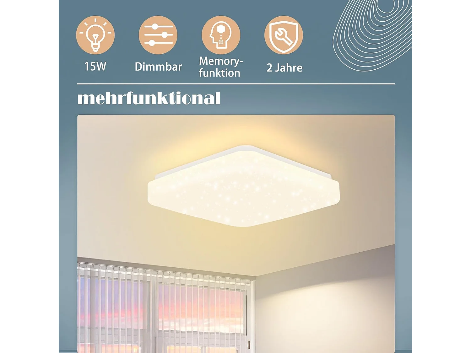 ZMH Plafonnier LED Ciel Étoilé Carré 15W 21cm Blanc Chaud 3000K Pour Chambre Cuisine Bureau
