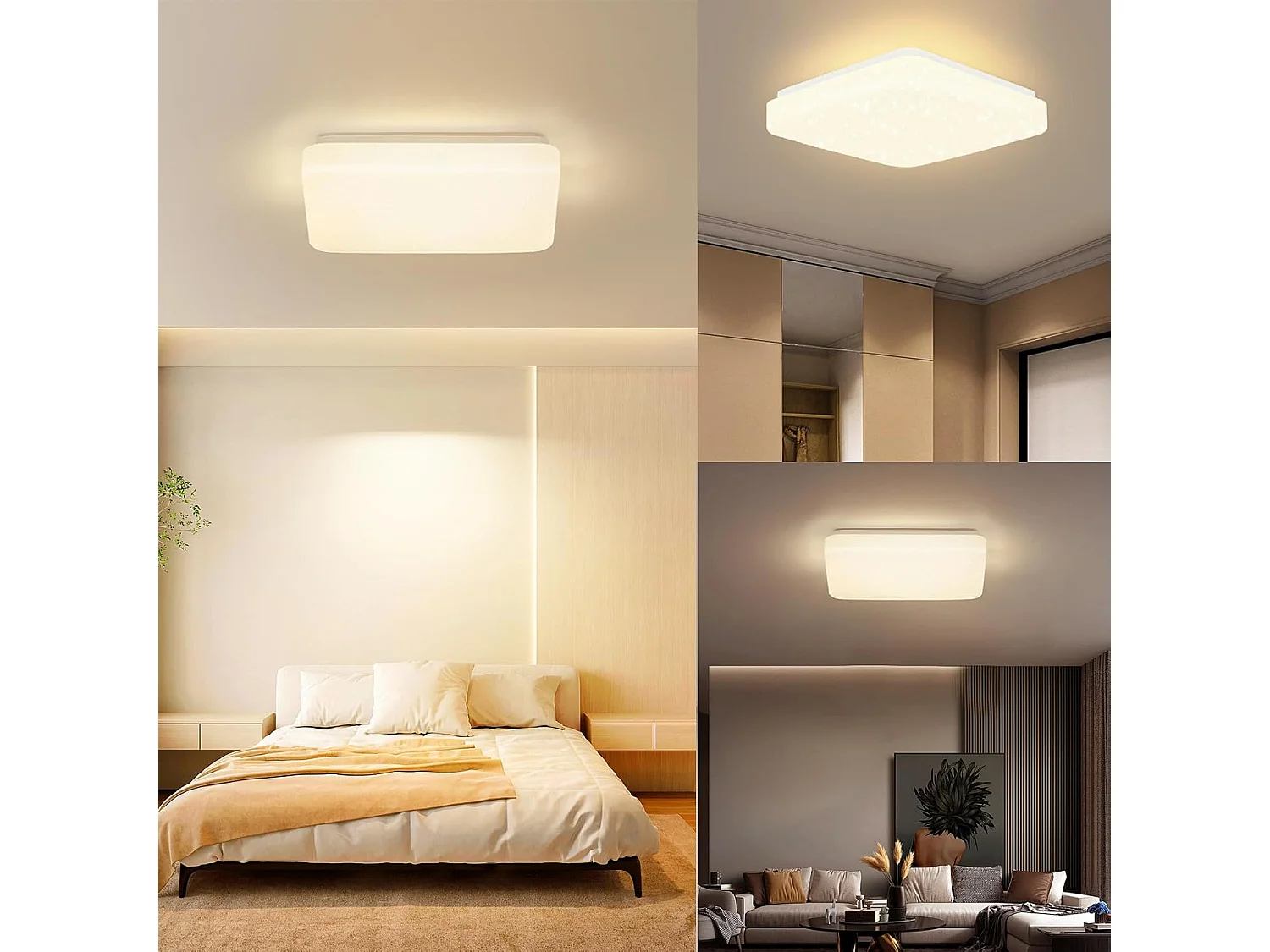 ZMH Plafonnier LED Ciel Étoilé Carré 15W 21cm Blanc Chaud 3000K Pour Chambre Cuisine Bureau