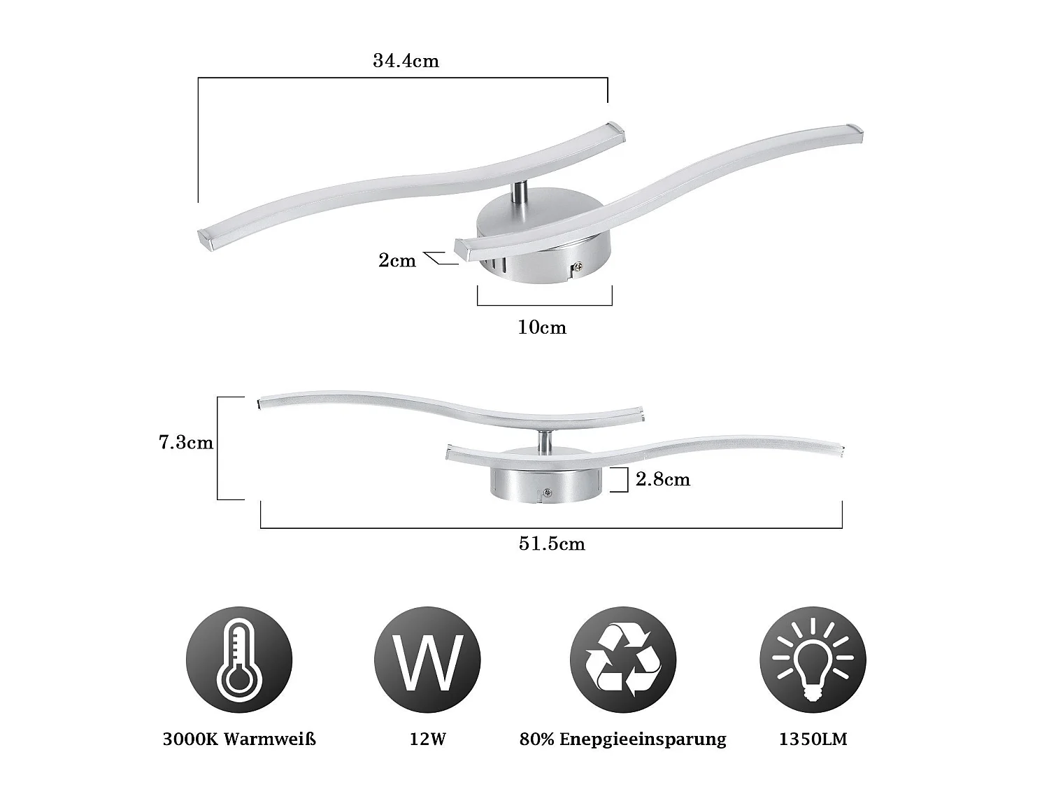 ZMH Plafonnier LED 12W Argent Design Vague 3000K Blanc Chaud Pour Salon Chambre Bureau Cuisine