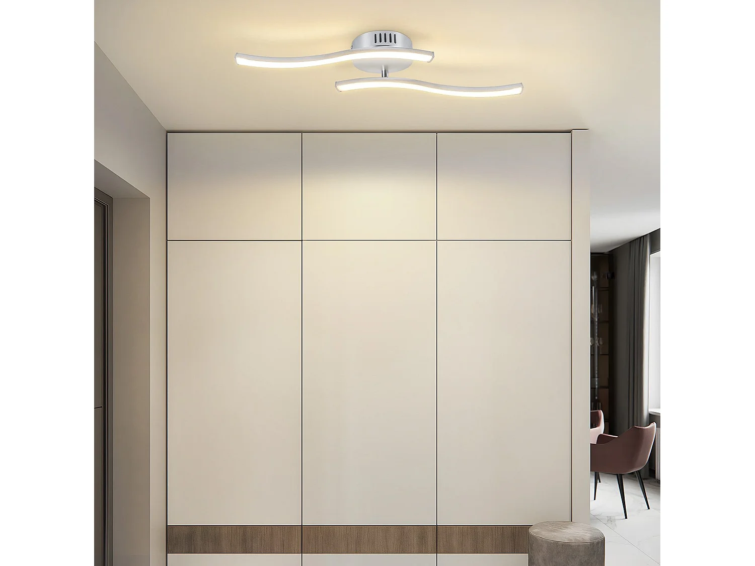 ZMH Plafonnier LED 12W Argent Design Vague 3000K Blanc Chaud Pour Salon Chambre Bureau Cuisine