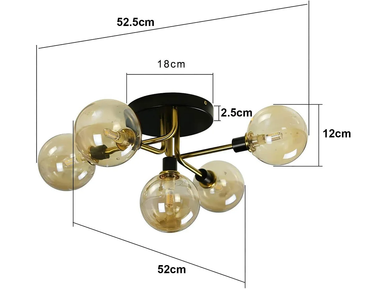 ZMH Plafonnier 5 Lumières Vintage Verre G9 Rétro Métal Pour Salon Bureau Cuisine (Sans Ampoules)