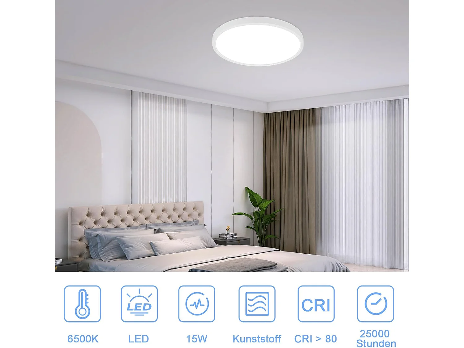 ZMH Plafonnier LED  ∅22 cm IP44 facile à monter soi-même avec les instructions de montage pour chambre à coucher