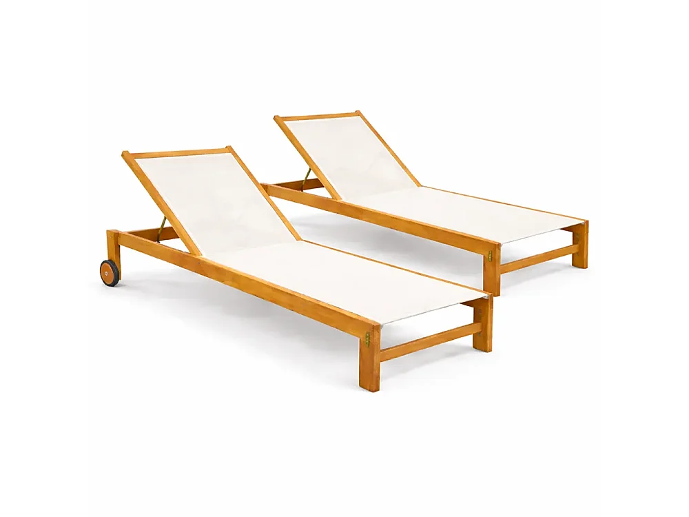 Tempo Style - Set 2 Lettini Prendisole Java in Legno Teak con Ruote  –  Beige
