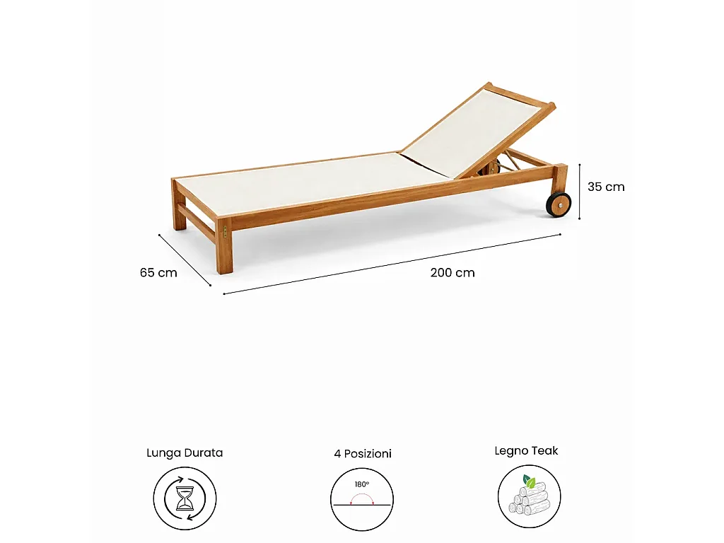 Tempo Style - Set 2 Lettini Prendisole Java in Legno Teak con Ruote  –  Beige