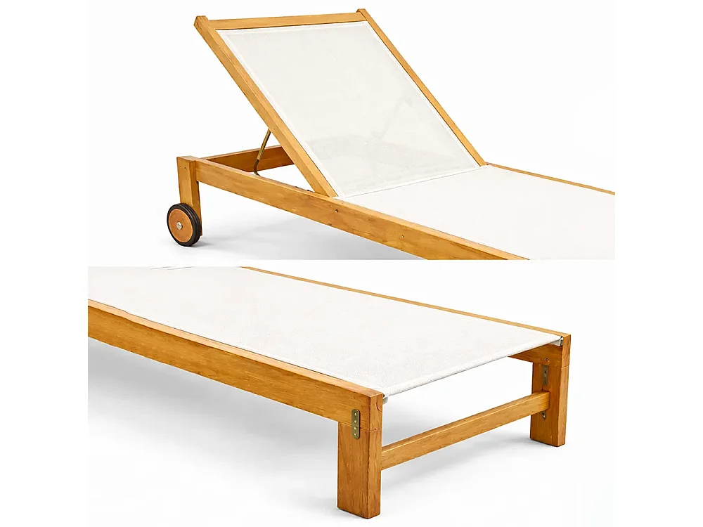 Tempo Style - Set 2 Lettini Prendisole Java in Legno Teak con Ruote  –  Beige