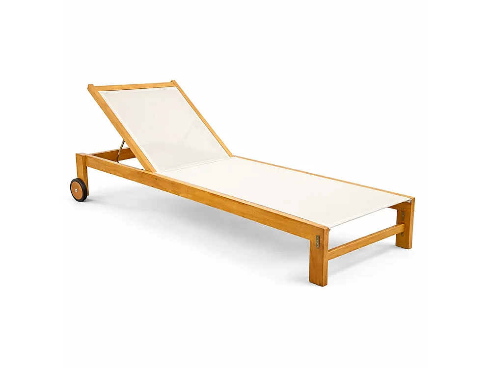 Tempo Style - Set 2 Lettini Prendisole Java in Legno Teak con Ruote  –  Beige