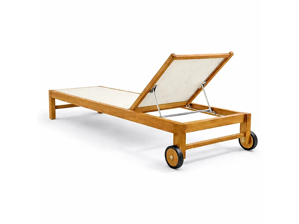 Tempo Style - Set 2 Lettini Prendisole Java in Legno Teak con Ruote  –  Beige