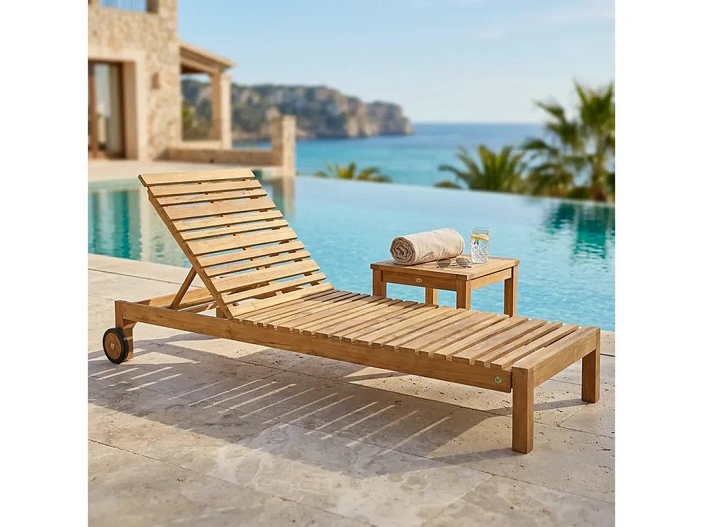 Tempo Style - Lettino Prendisole con Schienale Regolabile in Legno Teak Elafonisi