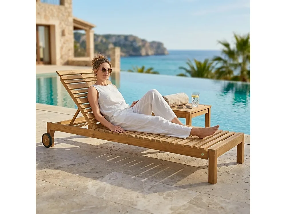 Tempo Style - Lettino Prendisole con Schienale Regolabile in Legno Teak Elafonisi