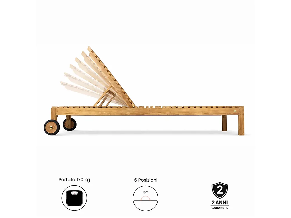 Tempo Style - Lettino Prendisole con Schienale Regolabile in Legno Teak Elafonisi