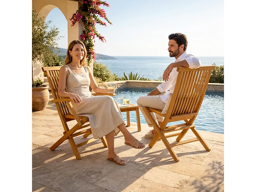 Tempo Style - Set di 2 Sedie Pieghevoli in Teak Pinta