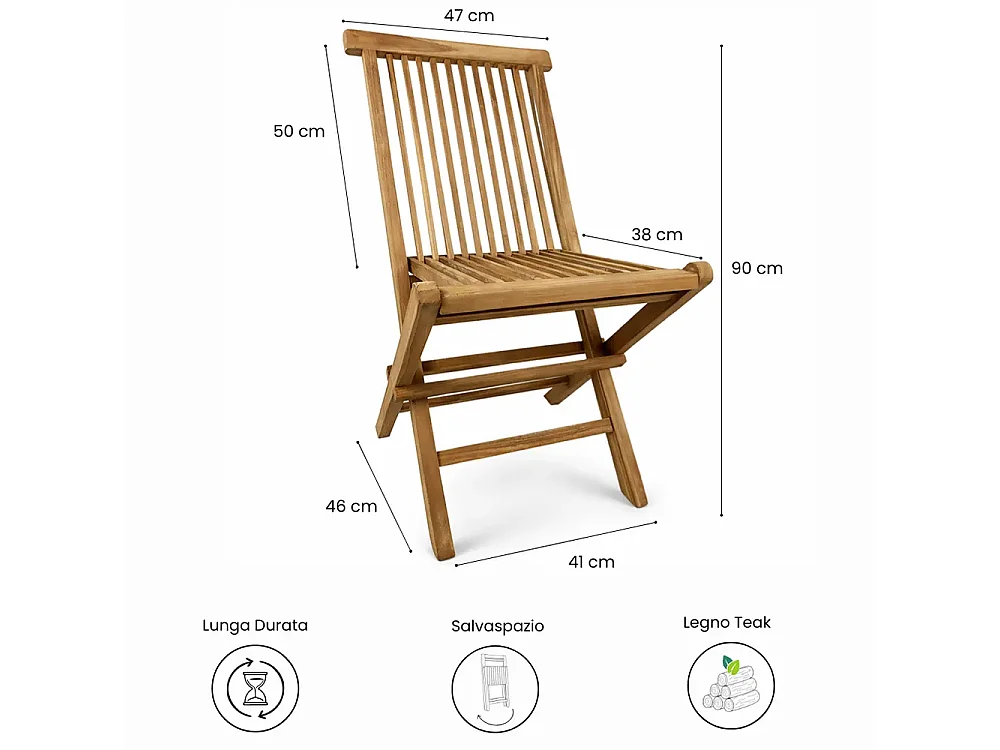 Tempo Style - Set di 2 Sedie Pieghevoli in Teak Pinta