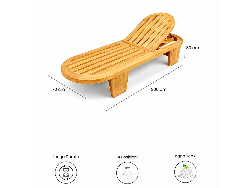 Tempo Style - Chaise longue ovale avec coussin en bois de teck – Sumba