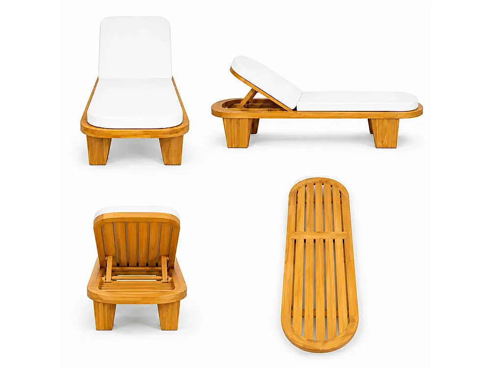 Tempo Style - Chaise longue ovale avec coussin en bois de teck – Sumba