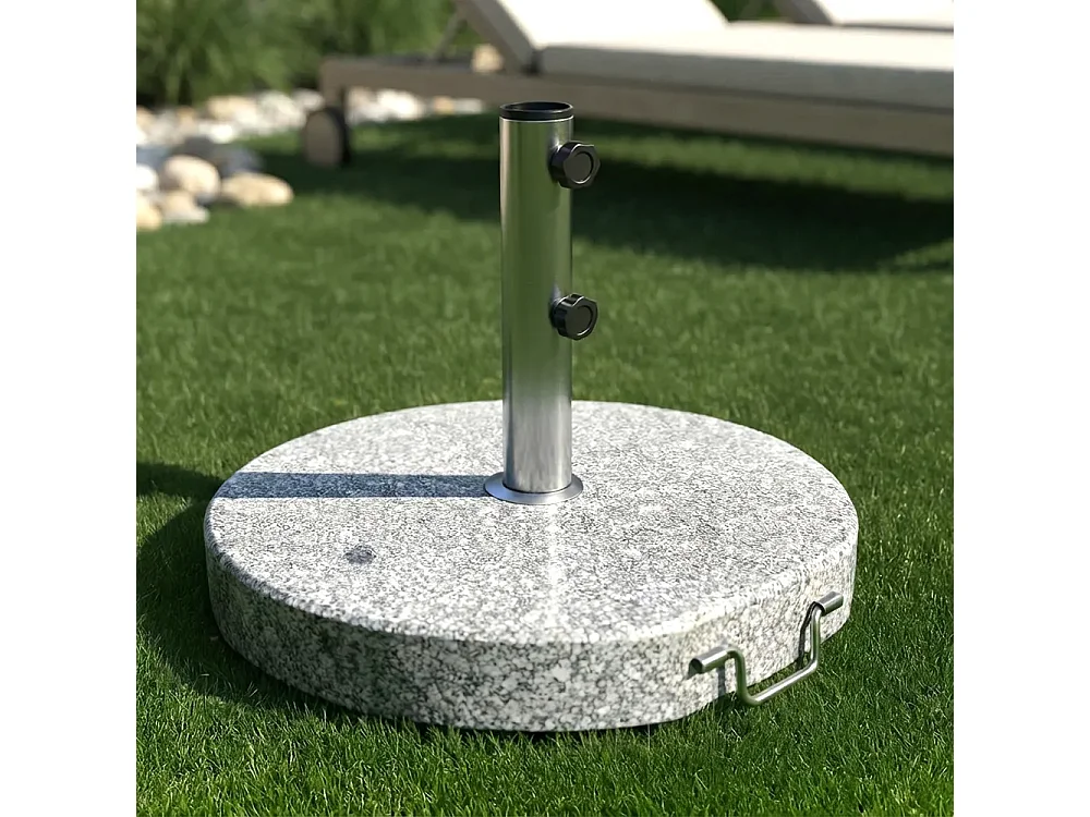 Tempo Style - Pied de parasol effet granit avec roulettes et poignée | Support central pour parasol, réducteurs pour mâts de Ø 52, 48 et 36 mm