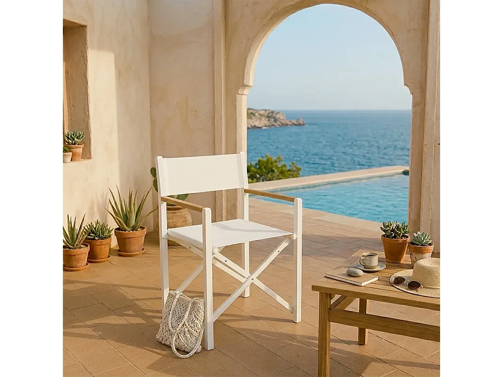 Tempo Style - Set 2 Sedie Regista Pieghevoli FELLINI | Struttura in Alluminio e Textilene Verniciata a Polvere con Inserti Legno | 87 x 56 x 45cm