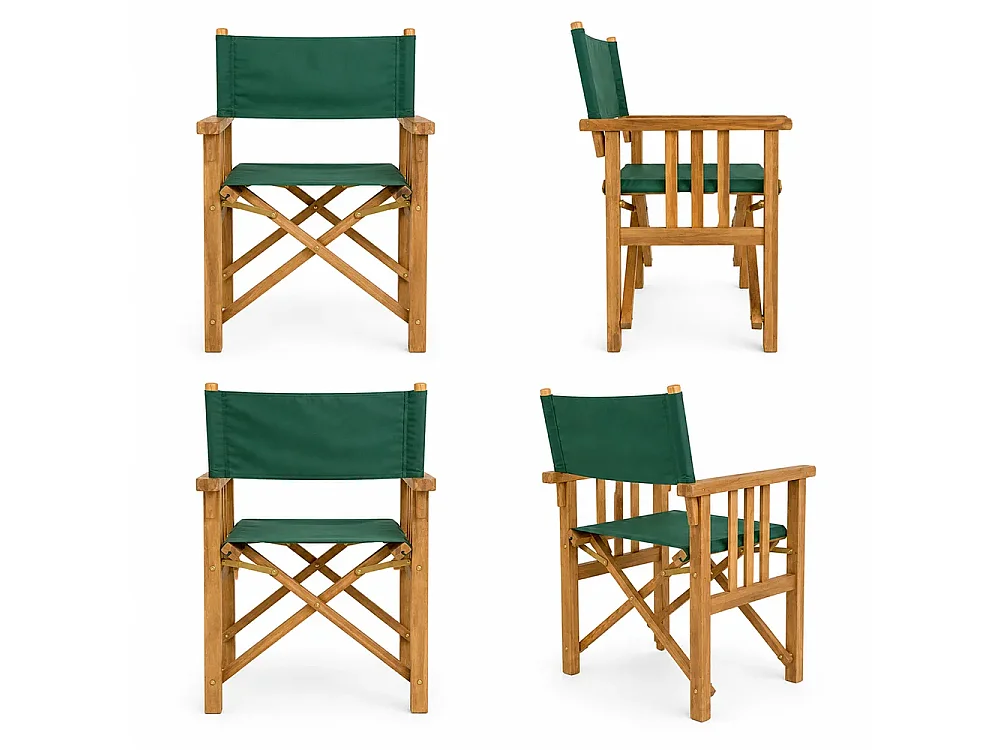 Tempo Style - Sedia Regista pieghevole Cannes in Legno Teak e Tela Verde