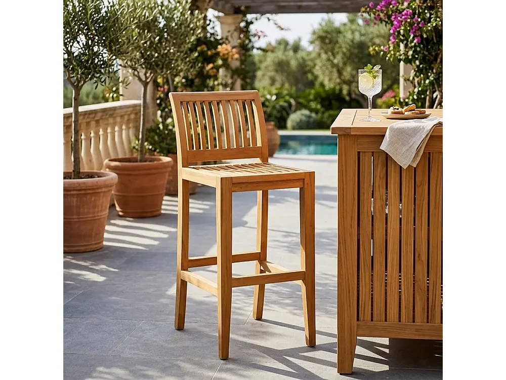 Tempo Style - Sgabello alto da esterno in Legno Teak – Tabouret