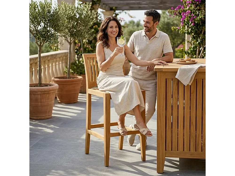 Tempo Style - Sgabello alto da esterno in Legno Teak – Tabouret