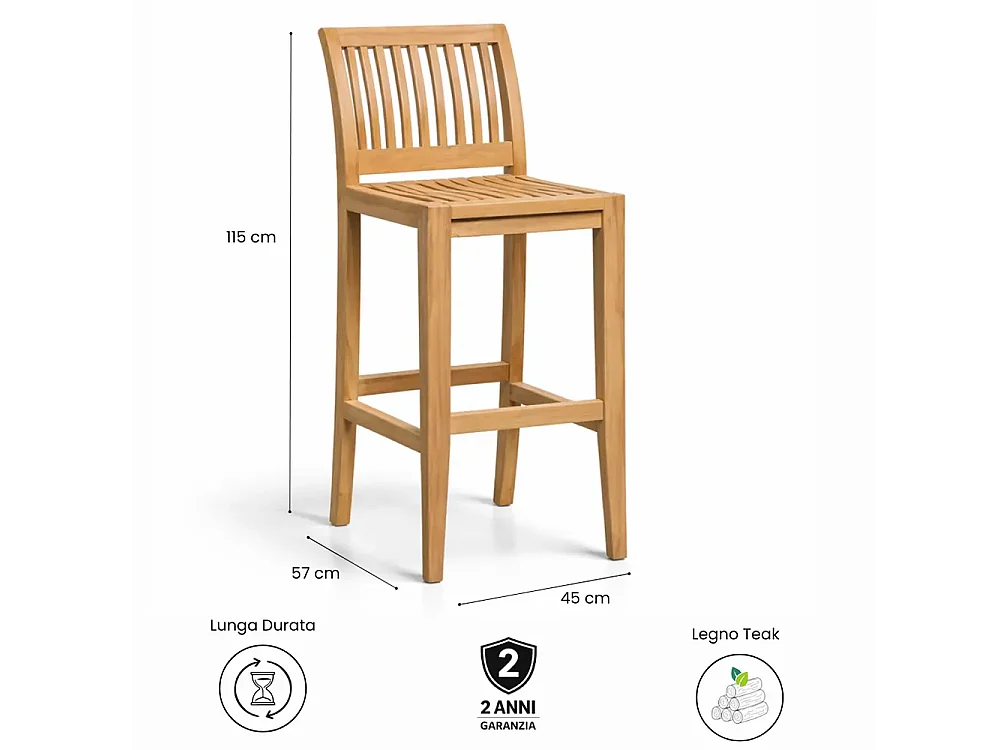 Tempo Style - Sgabello alto da esterno in Legno Teak – Tabouret