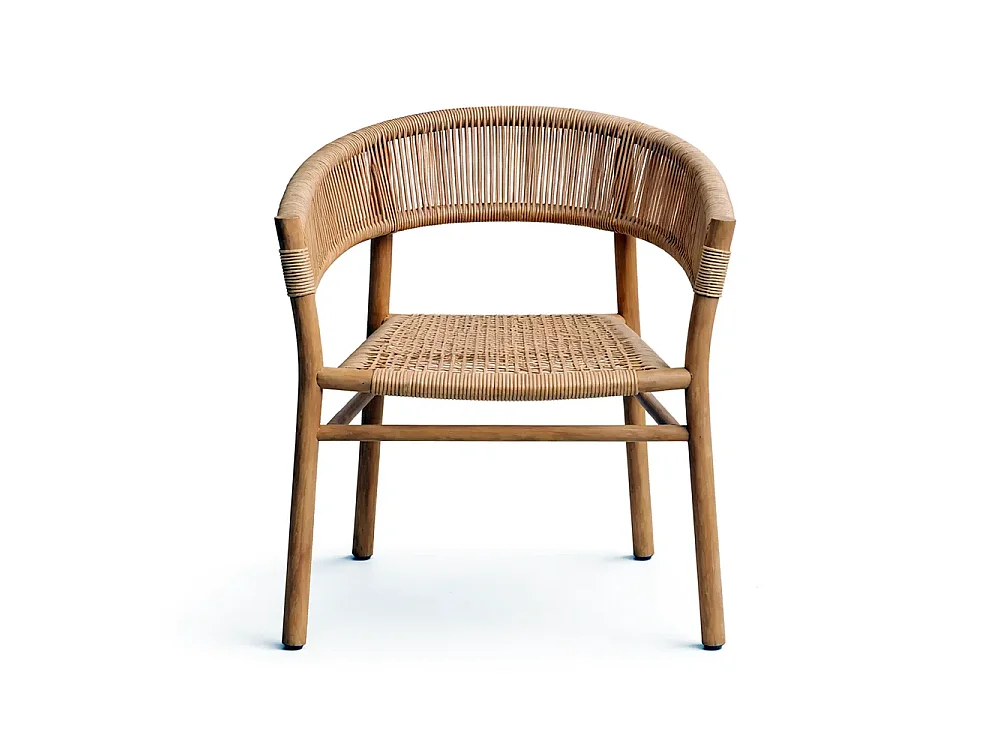 Tempo Style - Set 2 Sedie da Giardino in Legno Teak con Rattan Intrecciato ARUNA | Poltrona Outdoor Ergonomica con Braccioli | 62 x 58 x 77cm